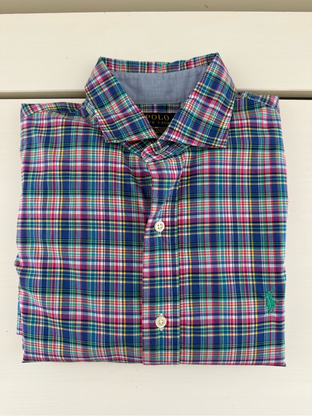 Polo Ralph Lauren Madras Plaid Cotton Stretch Button Shirt M